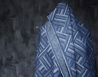 Jacquard Woven Cotton Fabric: 3D Denim Look, Bamboo Pattern, 63" Wide
