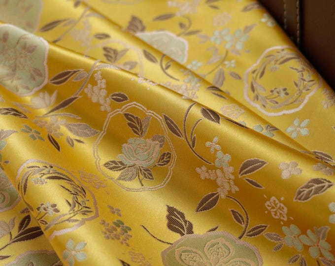 63"W bouquet of flowers Brocade Fabric, Decor, Table cloth, bed runner, Cheongsam, Upholstery, Costume, bag, Sewing, Robe/Fabric by 1 yard