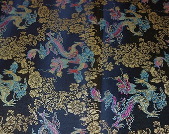 35"W Brocade Fabric, Colorful Dragon Jacquard Satin Fabric, Brocade Fabrics By The Meter, Home Decor Fabric, Table Runner, Cushion, 4 colors