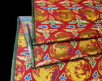 Red Chinese Brocade Fabric: Dragon & Cloud Jacquard (56" Wide)
