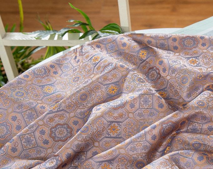 59"W Song Dunhuang pattern Silk Brocade, Tibetan robe, cheongsam, Upholstery, Quilting, drapery, Decor, Curtain, Handbag, Sewing/ fabric