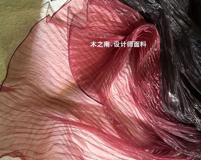 Black and red gradient accordion pleated double-sided big wave organza Fabric, 55"W, Wedding, Gowns, Events, DIY, Doll making, prom
