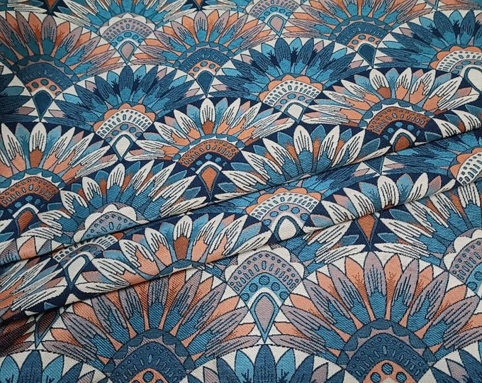 Bohemia Reversible jacquard woven fabric, blue orange color with embossed effect, Upholstery, Costume, Sewing, DIY/ fabric, 55"W By 1 yard