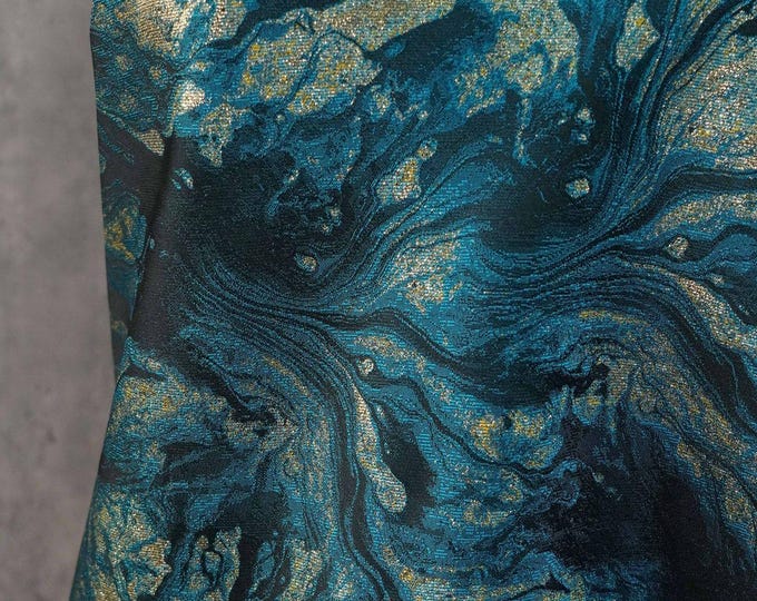 Gilded Marble Jacquard Fabric with Gold & Silver Threads – Luxury Brocade for Upholstery, Curtains, Fashion, DIY, 66"Wide