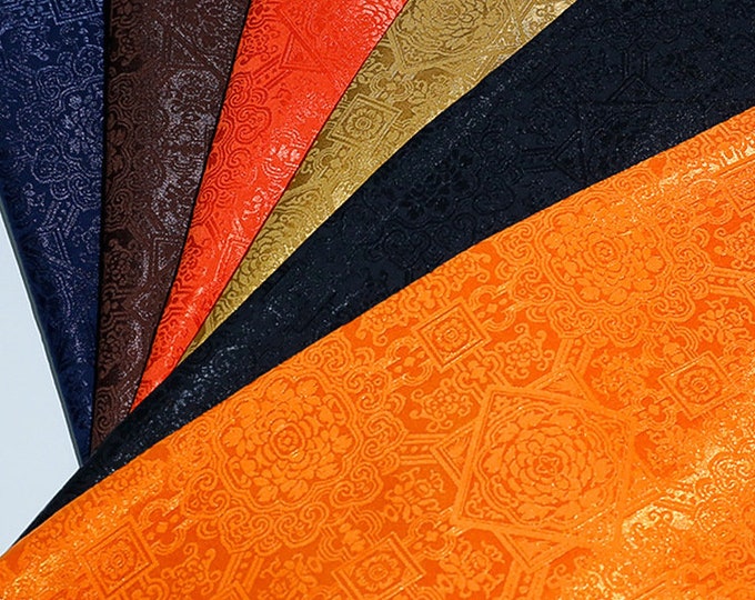 59"W Auspicious natural color pattern, Thangka Embroidered Fabric, Bohemia wall decoration, Quilting and Sewing Brocade Fabric, 6 colors