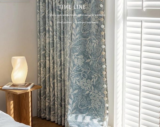 Luxury Blue Chenille Jacquard Curtain Fabric – High Blackout Drapery Material, 114” Height, Sold by the Meter, Continuous Width