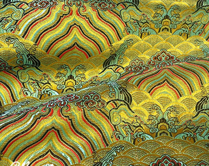 Traditional Ocean waves Silk rayon jacquard brocade Fabric, 29.5"/75cm, fabric for dresses, skirts, shirts on SALE