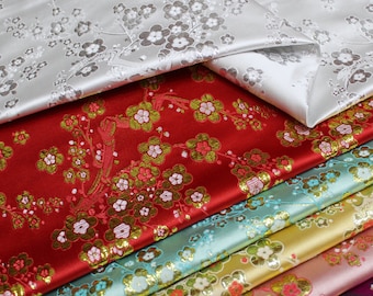Plum Blossom Silk Brocade Fabric: Multicolored Cheongsam Qipao Material