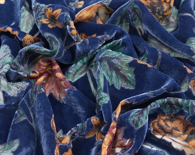 Burnout Floral Viscose Velvet Fabric: Soft Drape for Kimono, Costume, robes, home decor, 55"Wide