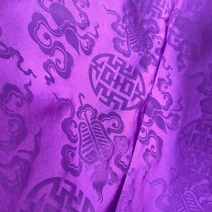 29.5” Width silk brocade Fabric, Purple color with Chinese Elements, Upholstery, Decor, Costume, Curtain, Handbag, Sewing/Fabric by 1 meter