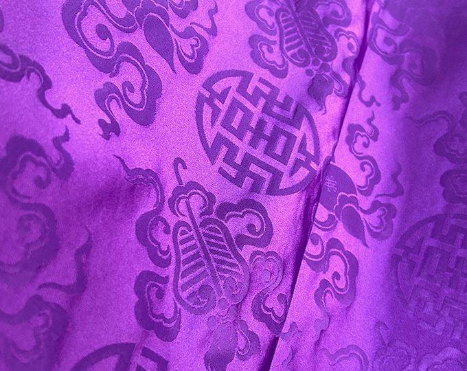 29.5” Width silk brocade Fabric, Purple color with Chinese Elements, Upholstery, Decor, Costume, Curtain, Handbag, Sewing/Fabric by 1 meter