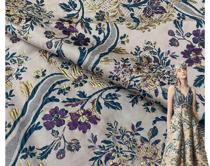 54"W Retro Palace style jacquard fabric, Damask Fabric, Upholstery, Decor, Costume, Curtain, Handbag, Sewing/Fabric by the meter