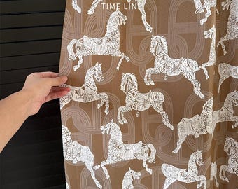 Royal Horse Chenille Jacquard Curtain Fabric – Wheat Cream Drapery (By The Meter)