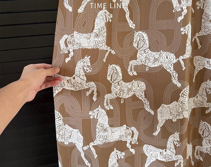 Royal Horse Chenille Jacquard Curtain Fabric – Wheat Cream Drapery (By The Meter)