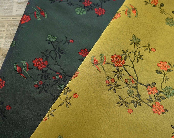 59"W flower pattern fabric, Silk Brocade Fabric, Upholstery, Decor, Costume, Curtain, bag, Sewing, bouquet wrapping/Fabric by the meter