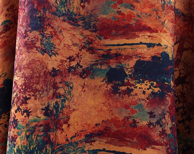 59"W Rich and colorful roses Tea silk satin fabric, 2 colors, Upholstery, Decor, Costume, Curtain, bag, Sewing, drapery, DIY/Fabric