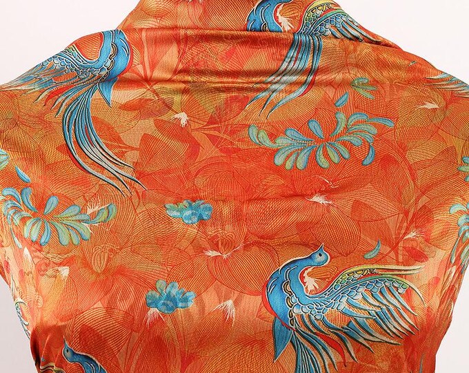 59"W Phoenix flower blooms Tea silk fabric, Digital print, 2 colors, Upholstery, Decor, Costume, Curtain, bag, Sewing, drapery, DIY/Fabric