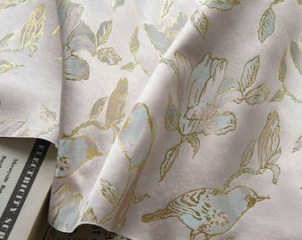 Floral Gold Jacquard Satin Fabric: Brocade Textile, Dressmaking & Upholstery (64" Wide, By The Meter)
