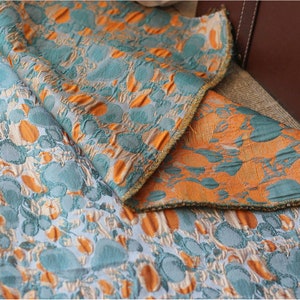 54&quot;W Gold thread jacquard fabric, Teal 3D designer fabric, Upholstery, Decor, Costume, Curtain, Handbag, Sewing, DIY, Dress/Fabric by 1 yard