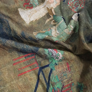 Chinoiserie Tencel-tyg på metervara: Asiatiska damer, sömnadsscen, heminredning bild 2