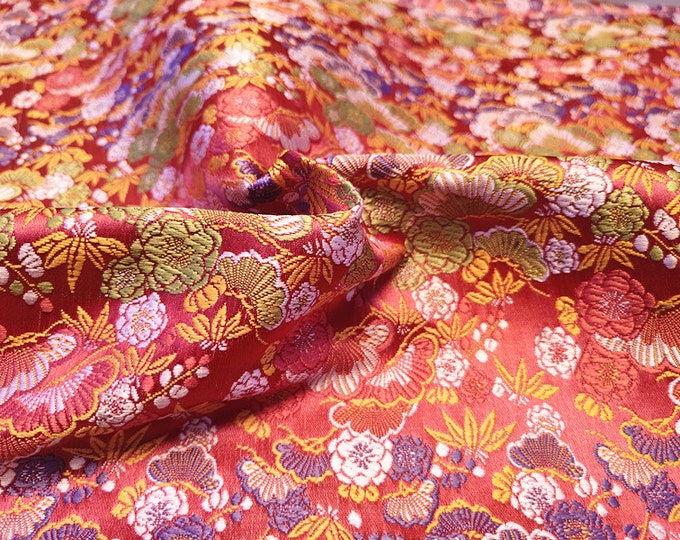 Nishijin Japanese Fabric, Jacquard silk brocade by meter, 29.5” W, Upholstery, Decor, Costume, Curtain, Handbag, Sewing/Fabric by the meter