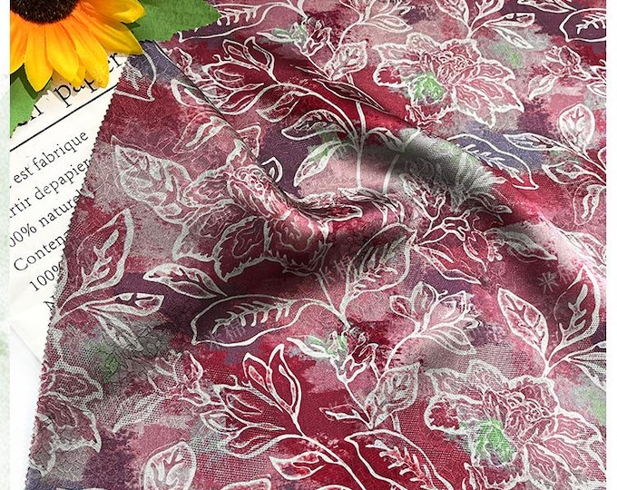 Scarlet Blossom Xiangyunsha Fabric, Luxury Chinese Dressmaking Material for Cheongsam, Qipao, Sewing and Upholstery