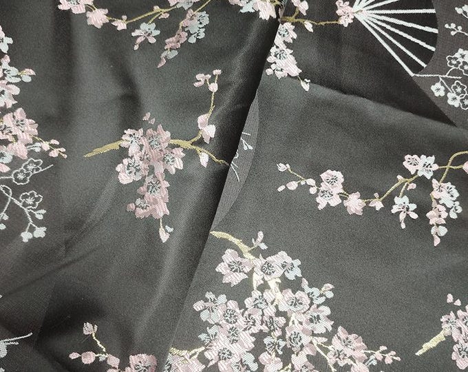 59"W China Red plum blossom and Fans silk brocade fabric multicolors cheongsam Qipao brocade fabric by the meter, Upholstery Quilting Sewing