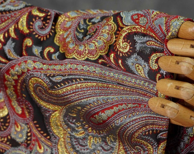 French Abstract Floral Jacquard Fabric: Gold Thread Embossed Woven - 63"W