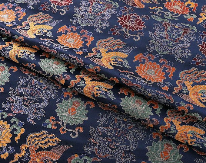 Chinese totem element satin Brocade Fabric, 58"W Cheongsam, Qipao, Upholstery, Home Decor, Pillow case, Sewing, drapery, Quilting Fabric,