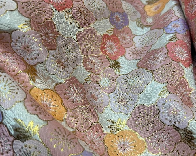 59” Width Japanese Fabric, Japanese Cherry Blossom Sakura Jacquard silk brocade by meter, Kimono, Yukata, Belt, Geisha Sewing Fabric