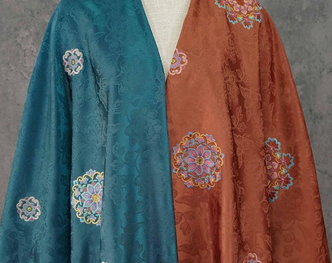 Embroidered Lotus Silk Brocade Fabric: Tibetan Robe, Cheongsam Sewing Material