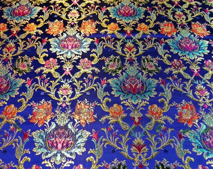 29.5"W Chinese Buddhism Lotus Tibetan Damask, Silk Brocade Fabric, Upholstery, Decor, Costume, Curtain, Handbag, Sewing/Fabric by the meter
