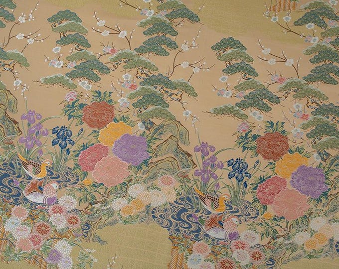 59"W Japanese Mandarin duck treasure pattern, Nishijin Weaving, Upholstery, Decor, Costume, bag, Sewing, Quilting, kimono/Fabric by 1 meter