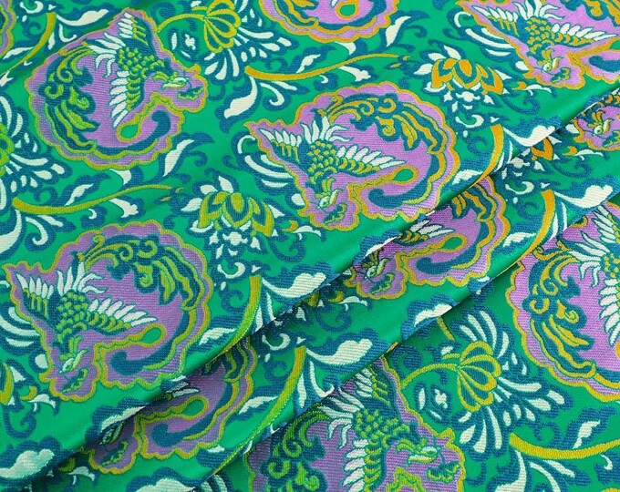 59" Width orchid butterfly Brocade Satin Fabric| Chinese Style Home Decor, Chinese Sewing Brocade for Kids, Dolls, Sewing, Quilting, drapery
