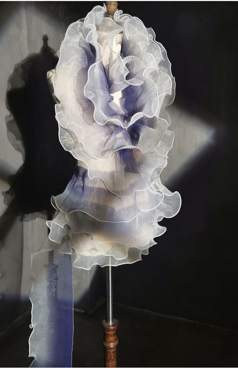 Fabric Flowing Ruffle Pleated Ruffle Organza Fabric: 3D Folds, Stiff Texture - 5.9