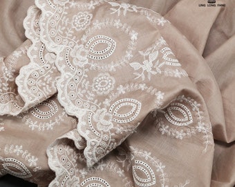 50“W 3D floral embroidery cotton fabric,Bilateral positioning, curtain, baby clothing, Dress, Upholstery, Decor, Costume/Fabric by the meter