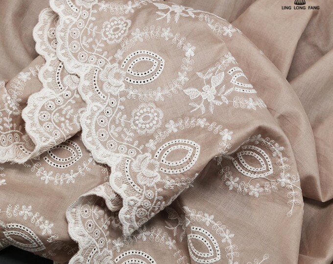 50“W 3D floral embroidery cotton fabric,Bilateral positioning, curtain, baby clothing, Dress, Upholstery, Decor, Costume/Fabric by the meter