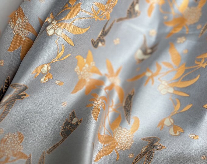 59"W Song Brocade Chinese lute tits Damask Silk Brocade, Emperor Tibetan robe, cheongsam, spinning Fabric, silk rayon sewing, Quilting, DIY