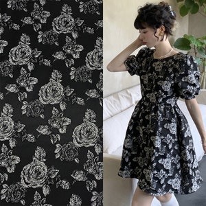 Black and white Jacquard embossed 3D fabric, peony flower design, Upholstery, Sewing fabric, 55" W By 1 Meter on SALE, dress, skirt fabric