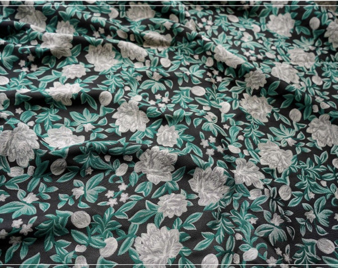 Classic green woven jacquard fabric, designer fabric, 3D embossed effects, Prom dress, 59"W, Upholstery,Decor,Costume/Fabric by the yard