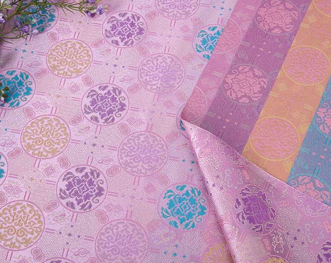 Tibetan Buddhist Lotus Fabric Tibetan brocade satin brocade, Embroidery lilac Lotus pattern, 29.5"W Upholstery, Quilting and Sewing fabric