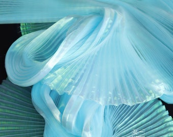 Mermaid Pleated Organza Fabric, 55" Wide 3 Colors Designer Fabric, Wedding, Gowns, Crafts, Events, Stiff shape and Texture Decor, Costume
