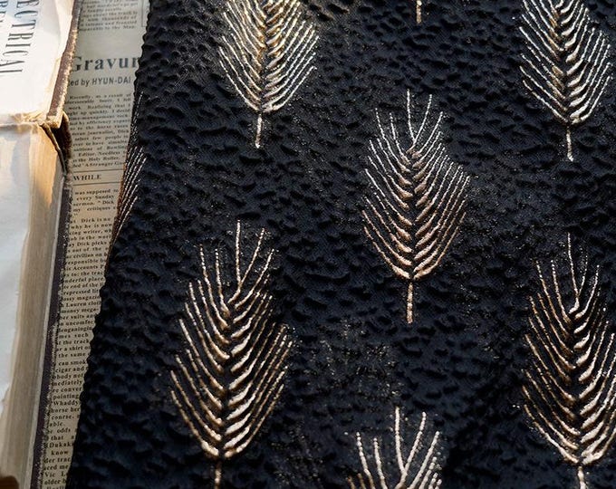 55"W High-end 3D gold feather jacquard brocade fabric, Upholstery, Quilting and Sewing fabric, Dress, skirt, Curtain by the yard