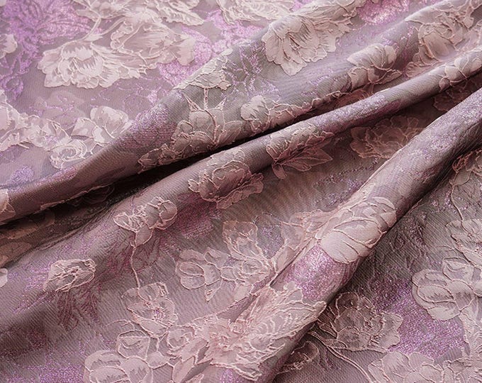 Embossed Gold Silk Peony Embroidery Fabric: Bridal Wedding Couture, 58" Wide