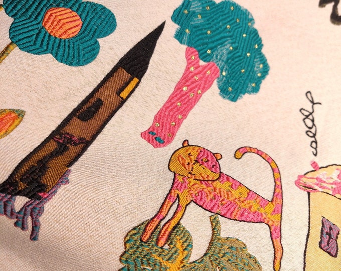Orange pink cartoon 3D woven jacquard fabric, embossed fabric, Upholstery, Decor, Costume, Curtain, Handbag, Sewing/Fabric, 56"W By 1 Meter