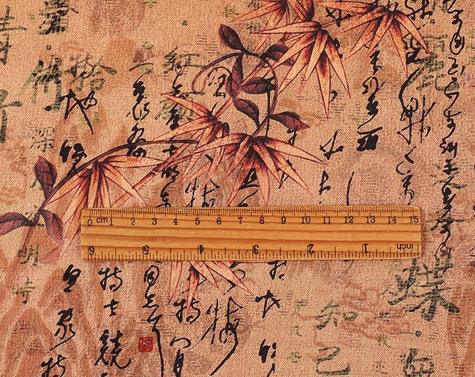59"W calligraphy ancient Tea silk fabric, Digital print, 3 colors, Upholstery, Decor, Costume, Curtain, bag, Sewing, drapery, DIY/Fabric