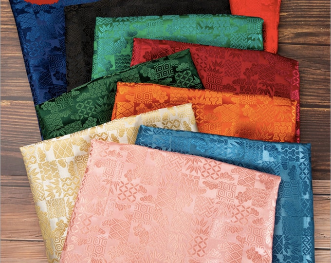 Japanese Nishijin Ori Fabric, Plain plaid Traditional Japanese Wedding Jacquard silk brocade by the meter, 59“ Width On SALE, 10 colors