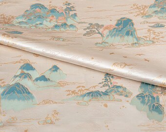 55" Silk Brocade, landscape painting Brocade, Emperor Tibetan, Upholstery, Decor, Costume, Curtain, Handbag, Sewing, DIY/Fabric by the meter