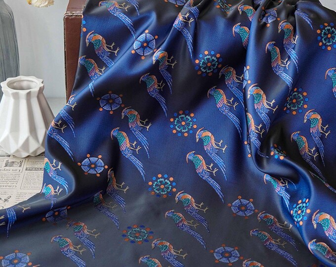 Song brocade fabric, 57"W Queen Zhai Bird Chinese wedding Damask Fabric, Upholstery, Decor, Costume, Curtain, Handbag, Sewing/Fabric