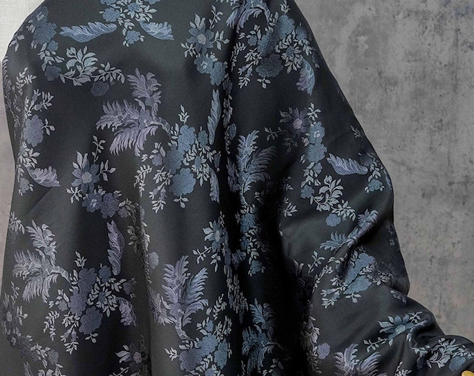 Luxury European-Style Black Jacquard Fabric with Floral Pattern, 62"Wide